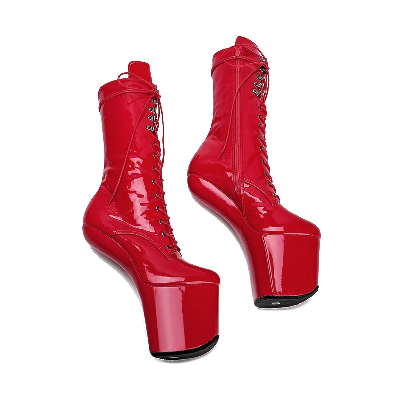 Leecabe Patent PU Upper  Platform Ankle Boots Sexy Exotic heelless pole dance shoes
