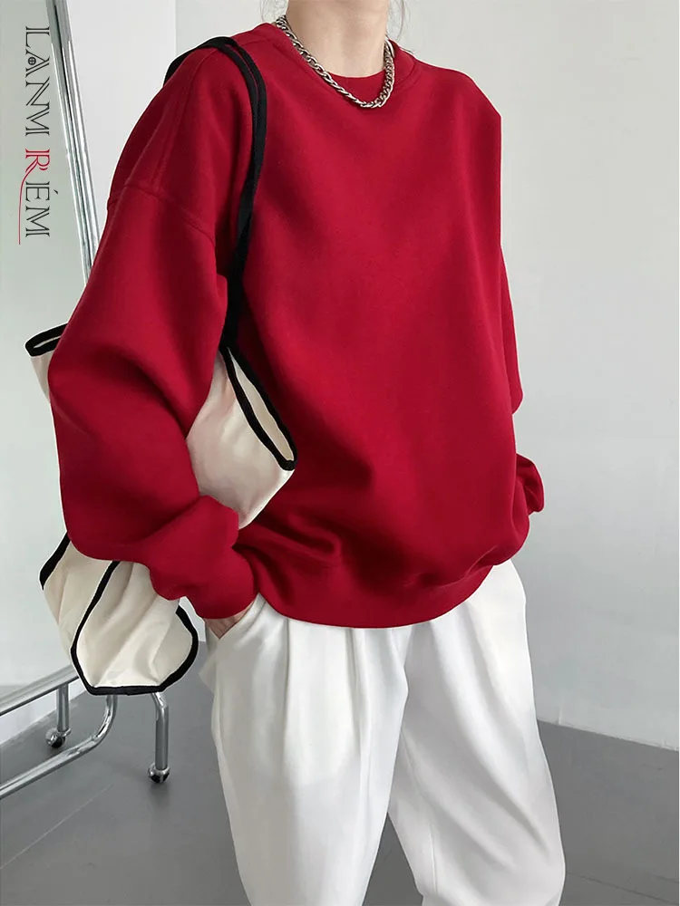 

LANMREM 2022 Autumn Winter New Thickened Sweatshirt Women's Korean Style Chic Loose Long Sleeve Solid Color Pullover Top 2R4917
