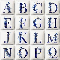 45x45cm blue alphabet cushion cover flower letter pillow cases plant tree peachskin car sofa bedroom home decoration pillowcase