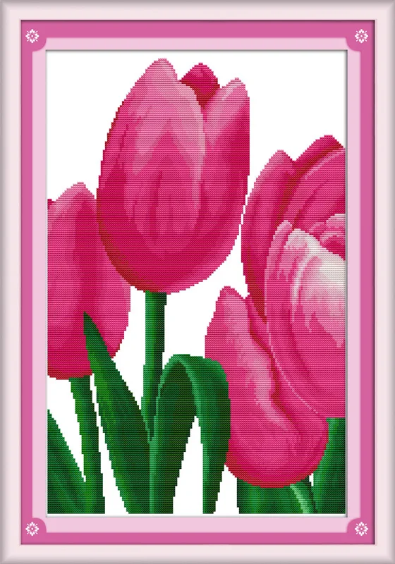 

Комплект для вышивки крестиком Joy Sunday с предварительной печатью, простой узор, Набор для вышивки тканью с печатью Aida-Розовый тюльпан (2)