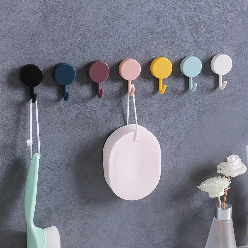 

10pcs Home Sticky Plastic Hooks Self-adhesive Cute Wall Hook Door Hanger Bathroom Wall Organizer Home Kitchen Accessories