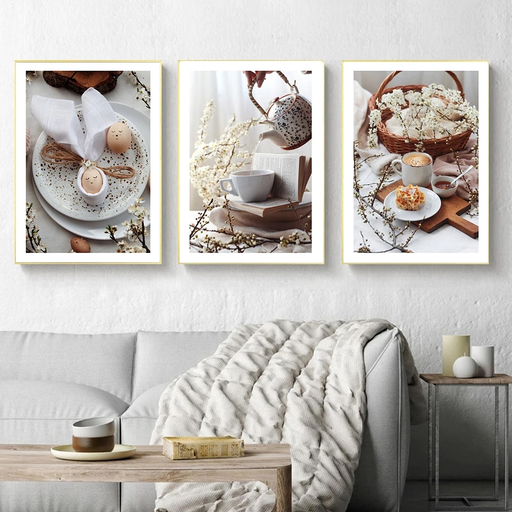 

Tea Bread Egg Food Canvas Painting Modern Wall Art Picture for Kitchen Decor Nordic Posters and Prints Home Decoracion Para Sala