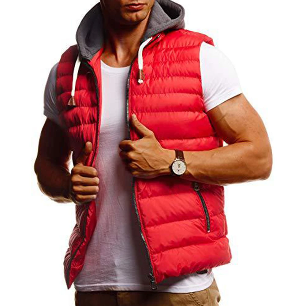 Fashion Men Jacket Winter Warm Cotton Vest Jacket 5XL Sleeveless Coats with Zipper Casual Men Hooded Jacket Outwear