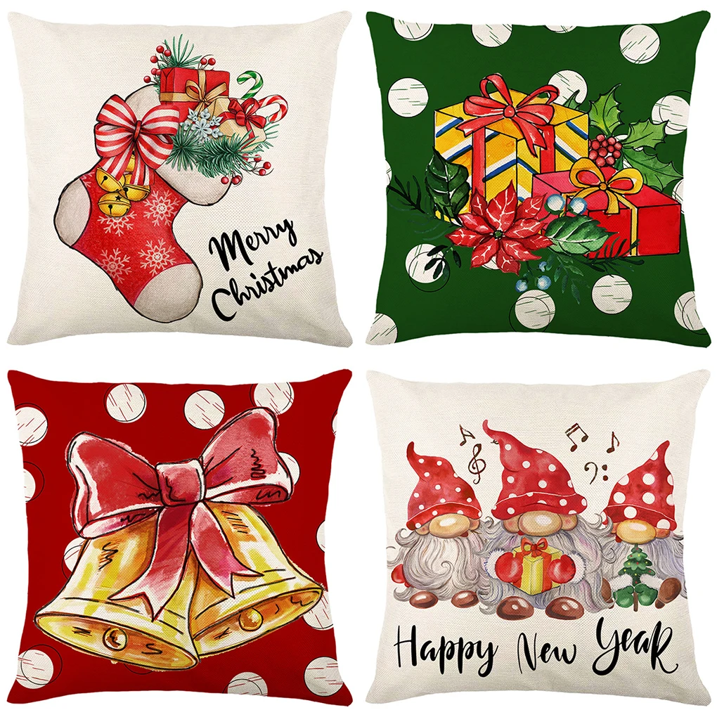 

4 Pieces/Set Christmas Pillow Cover Protector Decoration Pillowcase New Year Cushion Covers for Bedroom Living Room