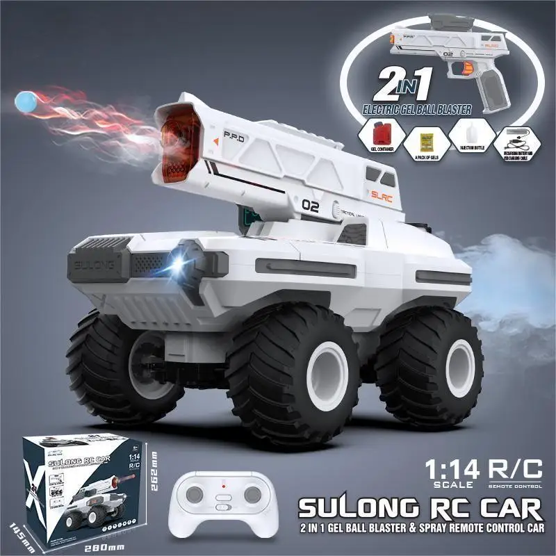 

New 2IN1 RC Cars 2.4G 1:14 Gel Ball Blaster Spray Big Tank with Lights Climbing Remote Control Car Children's Gift Toys for Boys