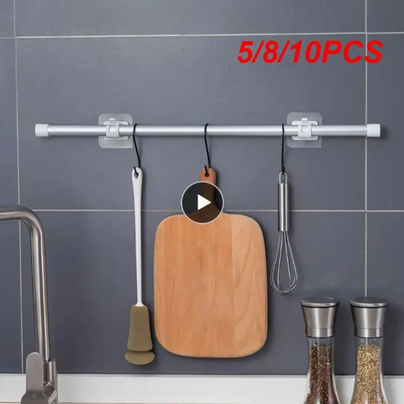 

5/8/10PCS Towel Rod Hook Punch-free Hooks Creative Bracket Fixing Clip Self Adhesive Hook Household Hooks Bathroom Accessories