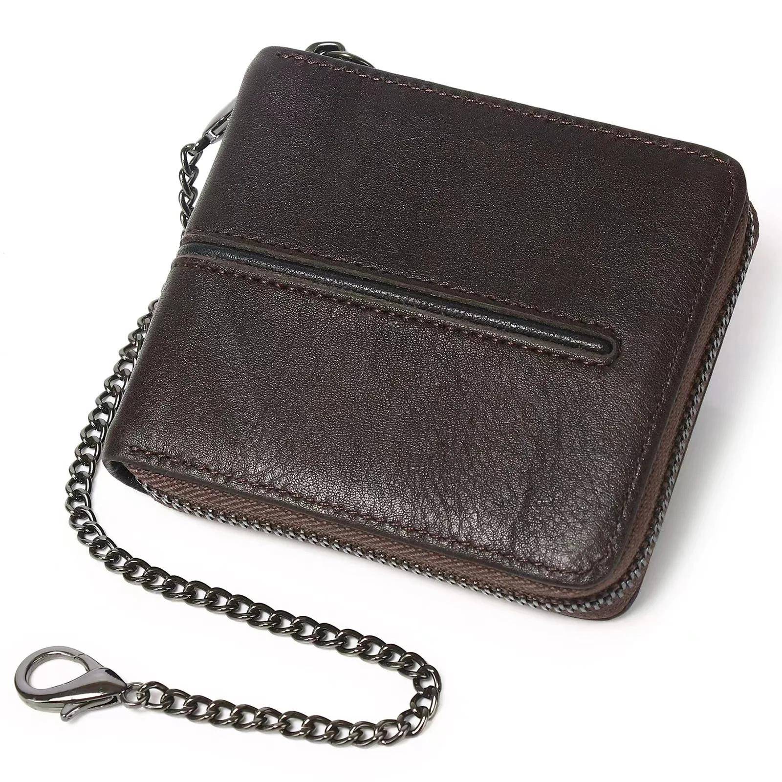 Fashion Trend With Chain Anti Drop New High-Quality Leather RFID Anti-Theft Brush Multi-Functional Short Men's Wallet