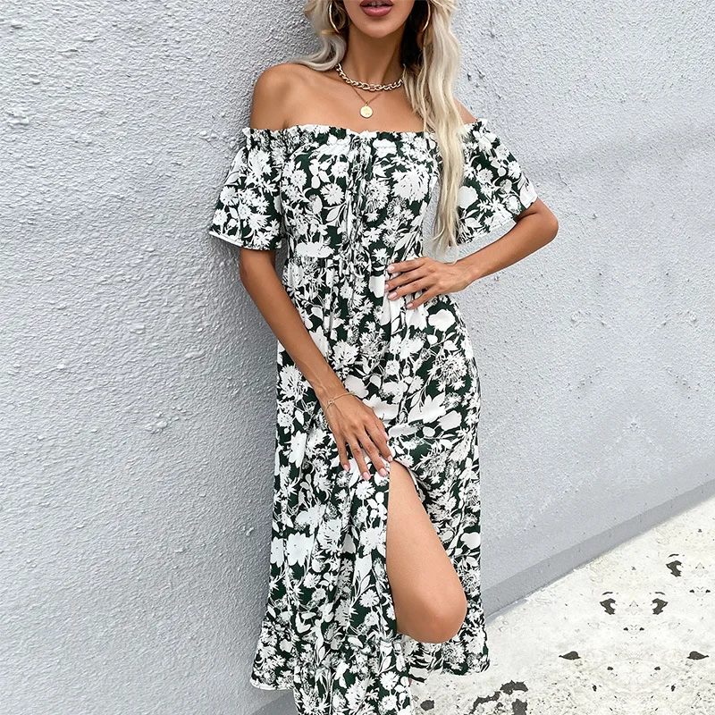 

Boho Women Summer Dress Ladies Sexy Off Shoulder Casual Loose Long Holiday Party Beach Dress Women Sundress Female Robe Vestidos