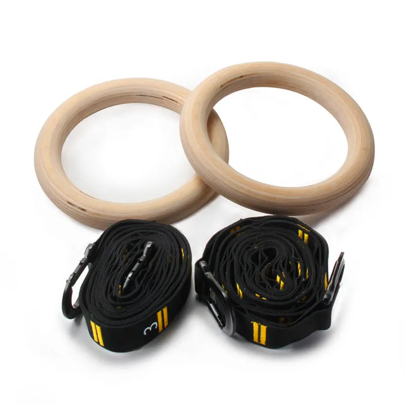 Фото Гимнастические кольца 28 мм и 32 мм, подвесные, нескользящие, деревянные, с регулируемыми ремнями, для домашнего фитнеса, портативное спортивное оборудование №3