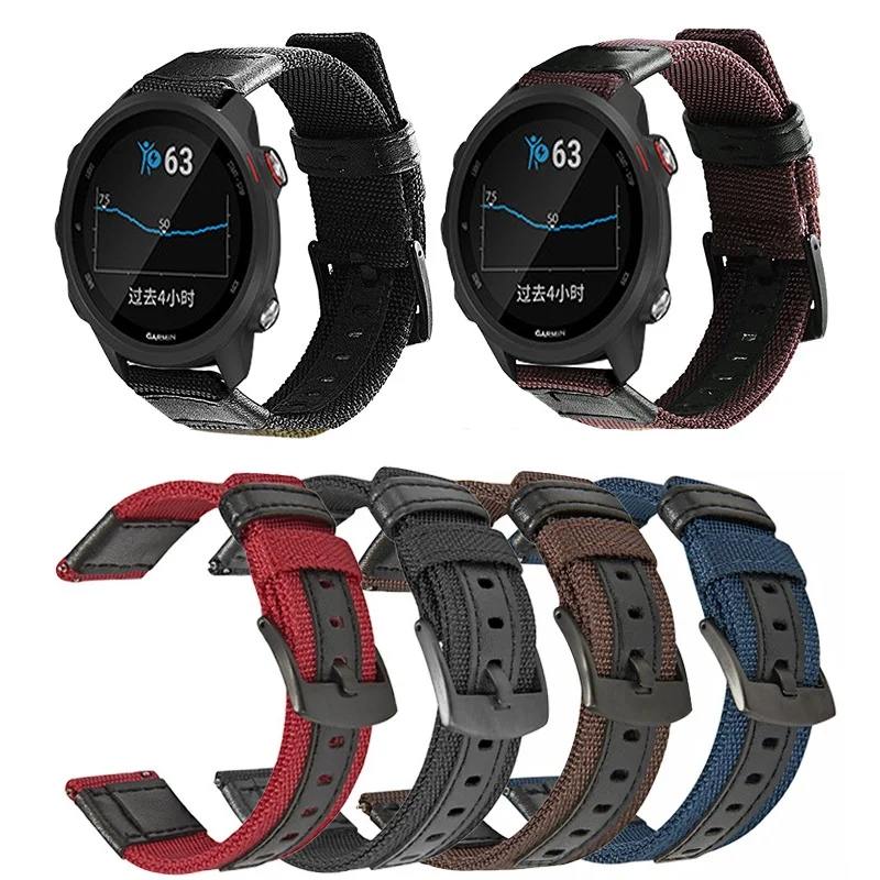 

For Garmin 245 Strap Nylon Leather Watch Band Sports Strap For Forerunner 245M/645/Vivoactive 3/Venu/Venu SQ Bracelet