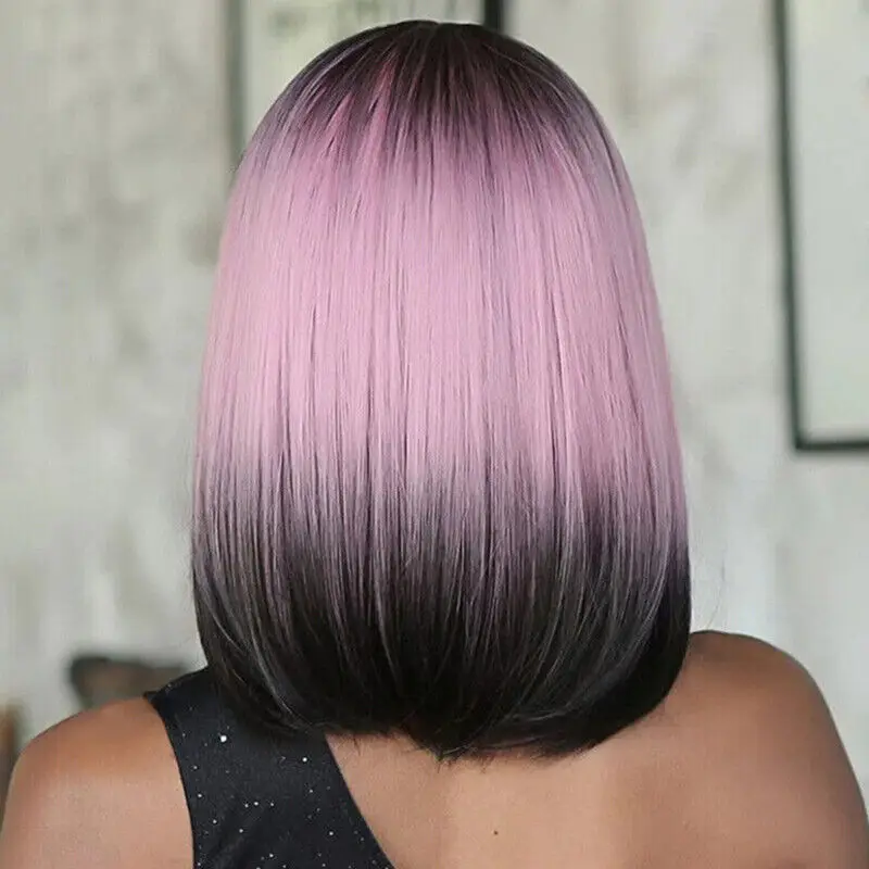 Lasdies Натуральные темно-коричневые розовые парики из синтетических волос Женский