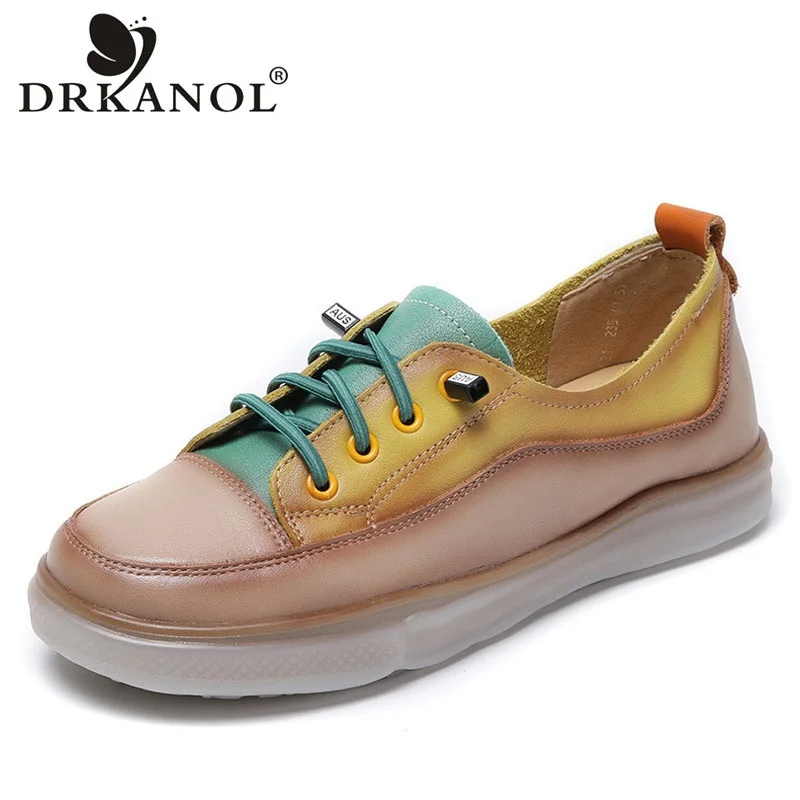 

DRKANOL 2022 Fashion Mixed-colors Women Casual Shoes Spring Shallow Genuine Leather Soft Bottom Slip-on Loafers Women Flat Shoes