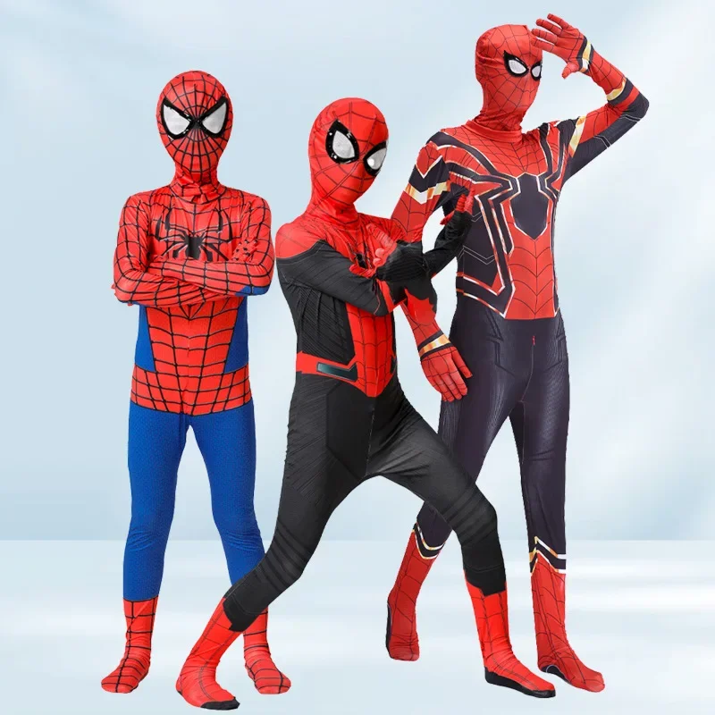 High Quality Superhero Spidermans Costume Bodysuit For Kids Adult Spandex Zentai Halloween Party Cosplay Jumpsuit 3D Style