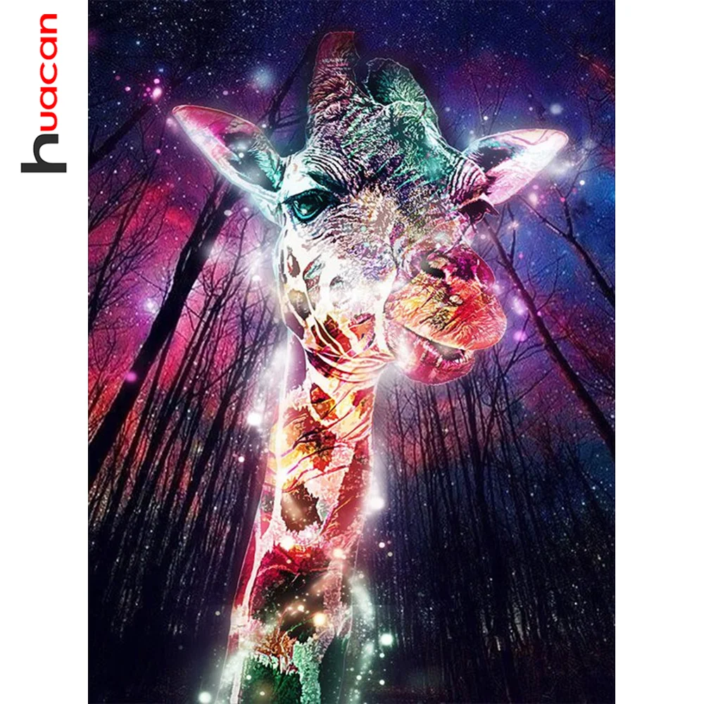 

Алмазная живопись Huacan, жираф, фантазия, украшение для гостиной, вышивка с животными, красочная мозаика, квадратный/круглый набор для творчес...