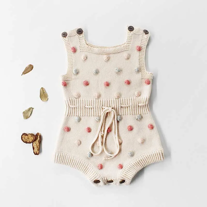 

2023 Newborn Baby Rompers Handmade Pompom Baby Girl Romper 100% Cotton Infant Baby Boys Jumpsuit Overalls Knitted Baby Clothes