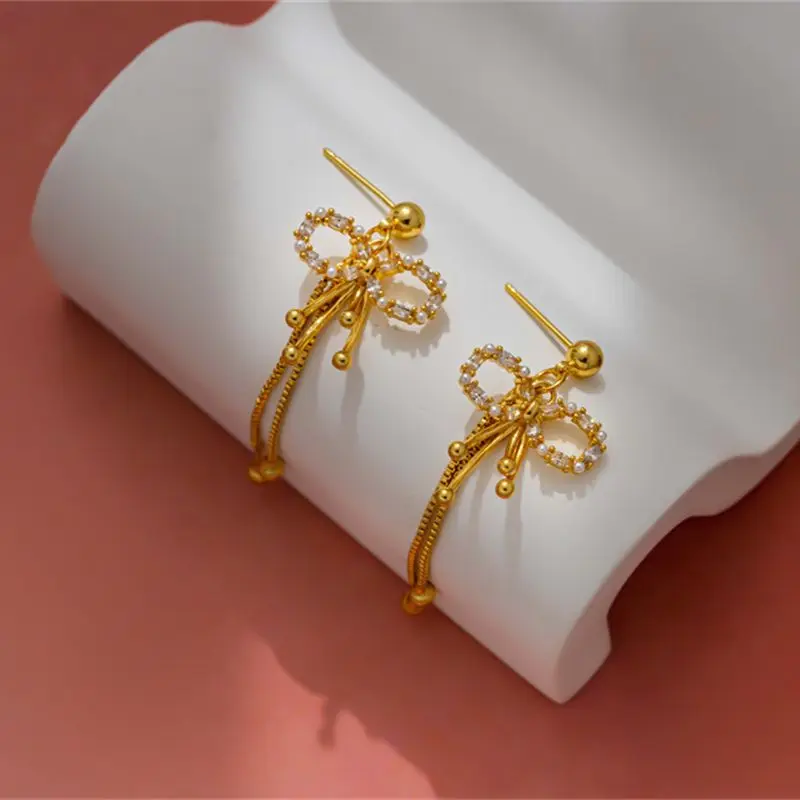 

Korean Earings Fashion Jewelry Rhinestone Bow Tassel Earrings Statement Pearl Earrings For Women Pendientes Wholesale