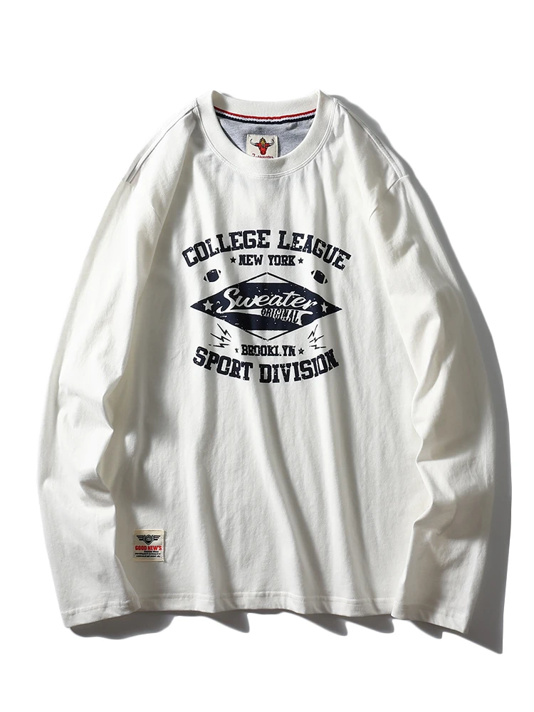 220 Pure Cotton Fabric! Washed Sanding! Foreign Trade Men's Clothing Autumn Casual Print round Neck Bottoming Long sleeve T-s...