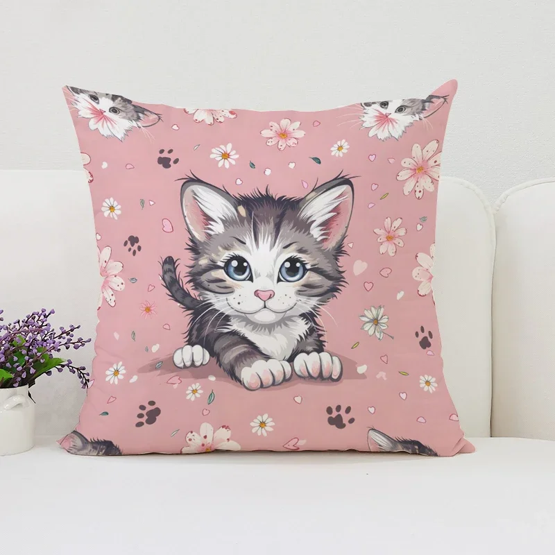 

Милые Декоративные Наволочки С Мультяшными Котиками 45x45 См, Квадратные, Из Полиэстера, Для Дома, Спальни, Кресла