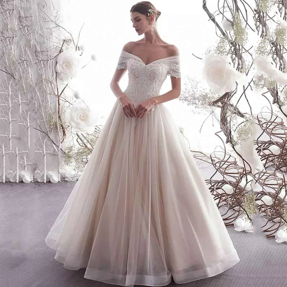 

Open Back Off The Shoulder Wedding Dresses Appliques Corset A Line Sweetheart Sleeveless Tulle Bridal Gowns Abiti Da Sposa