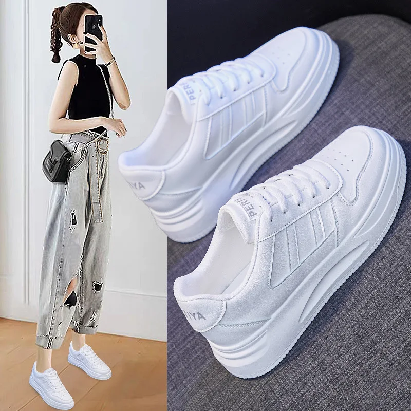 

2023 Spring New Fashion White Shoes Women's Breathable Casual Flat Shoes Women's Thick-soled Shoes Women's Shoes