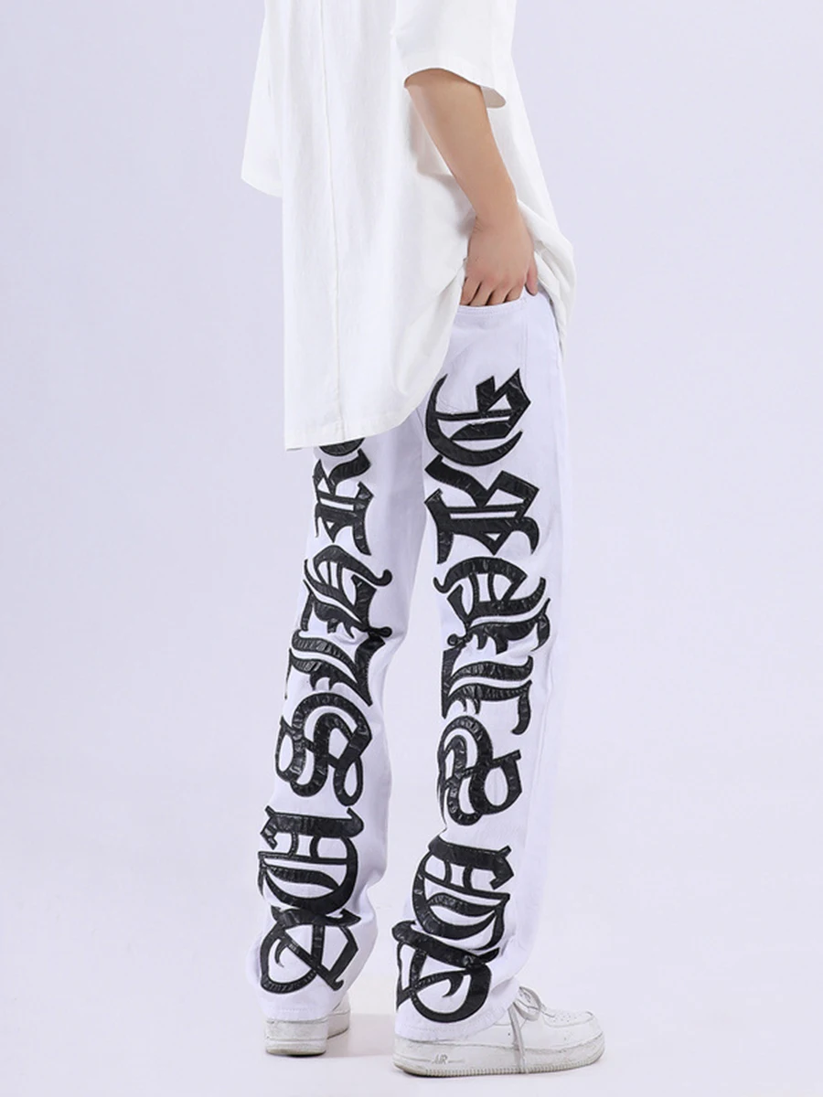Four Seasons Men's Street Letter Printed Jeans Men's and Women's Vibe Style Y2K Retro Loose Casual Trousers Men's Ins Hot Sale