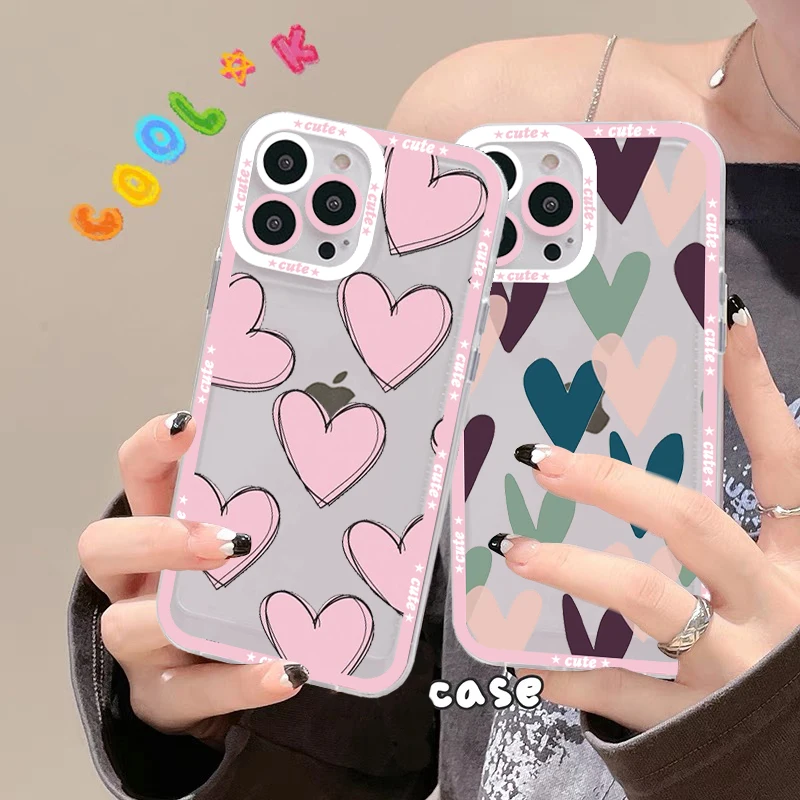 

Pink Love Heart Phone Case for iPhone 11 12 13 Mini Pro Max 14 Pro Max Case shell