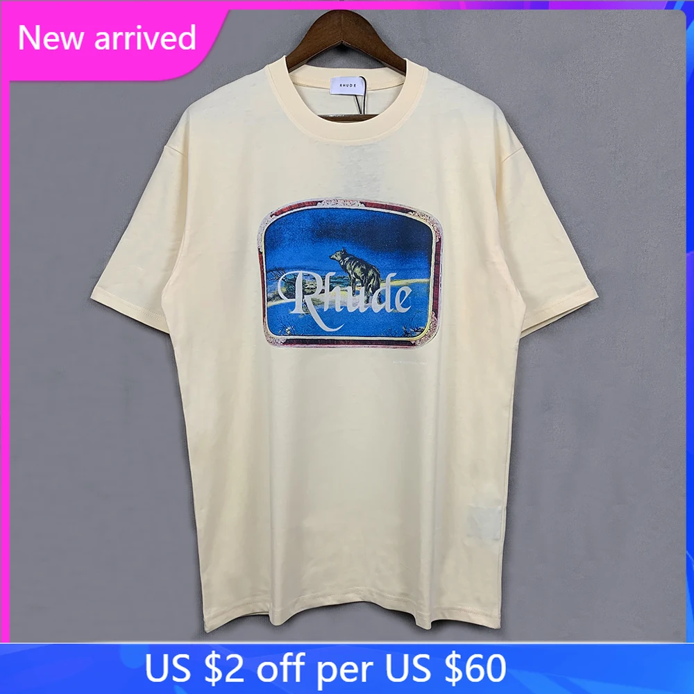 

Summer RHUDE T-shirt LONE WOLD High Street Short Sleeve Men Women Oversized T Shirts