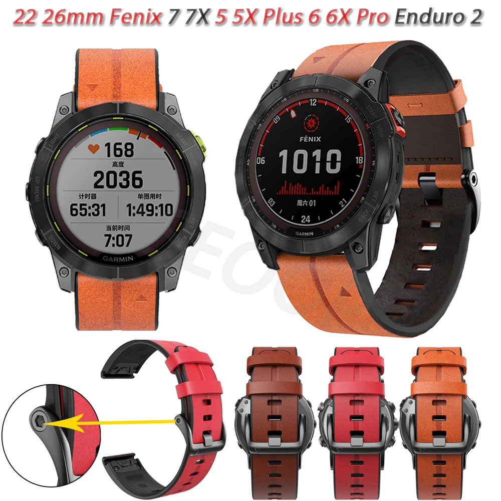 

Ремешок из кожи и силикона для смарт-часов Garmin Fenix 7X 7 6X 6Pro 5X 5 Epix MK2 935