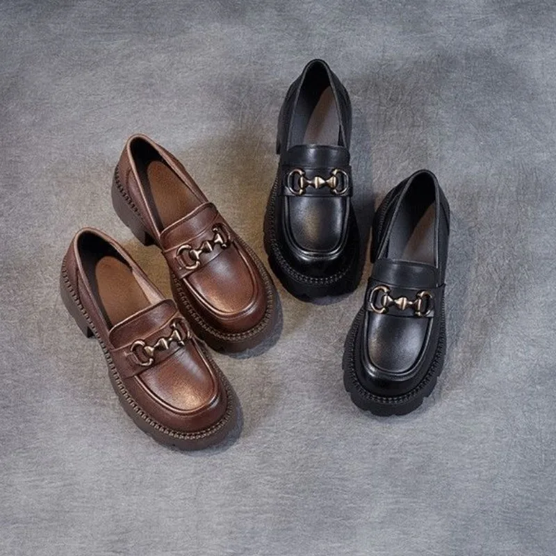 Лоферы на среднем квадратном каблуке женские туфли-Лоферы без шнуровки с