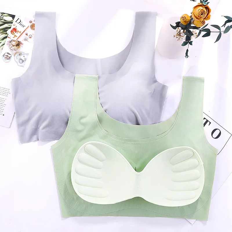 

Plus Size Traceless Underwear Women's Ice Silk Summer Bra Vest Chest Pad Integrated