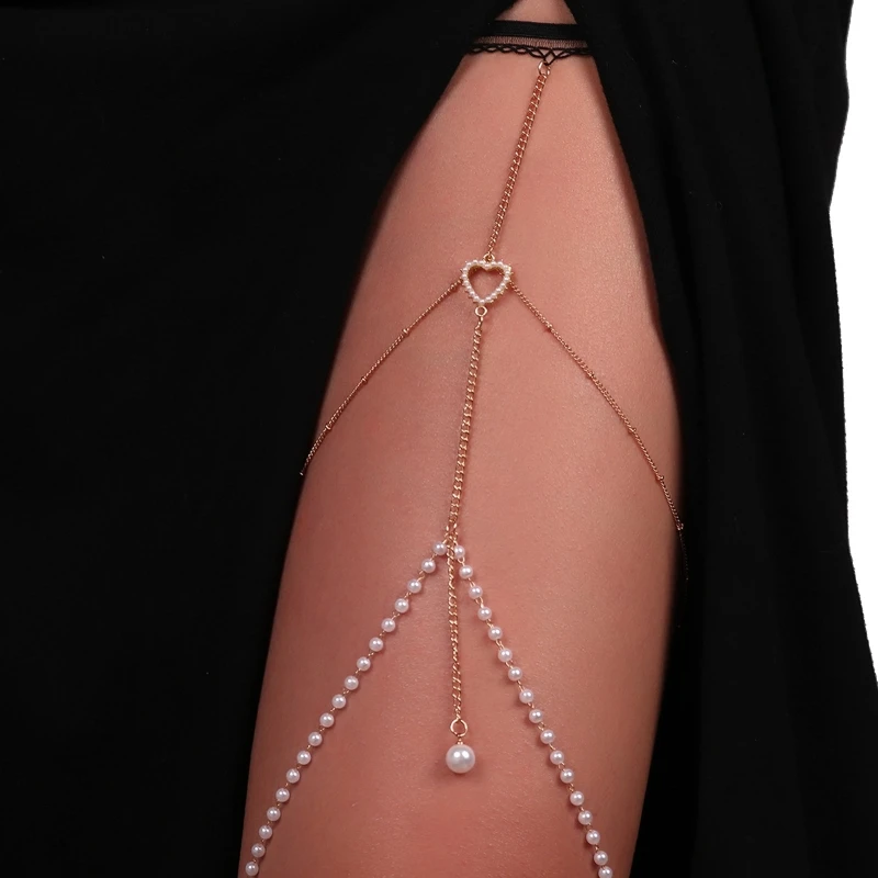 

Elegant Leg Chain Garter Dangle Pearl Tassel Thigh Chain Elastic Sexy Body Chain Jewelry Nightclub Party for Women Y1QD