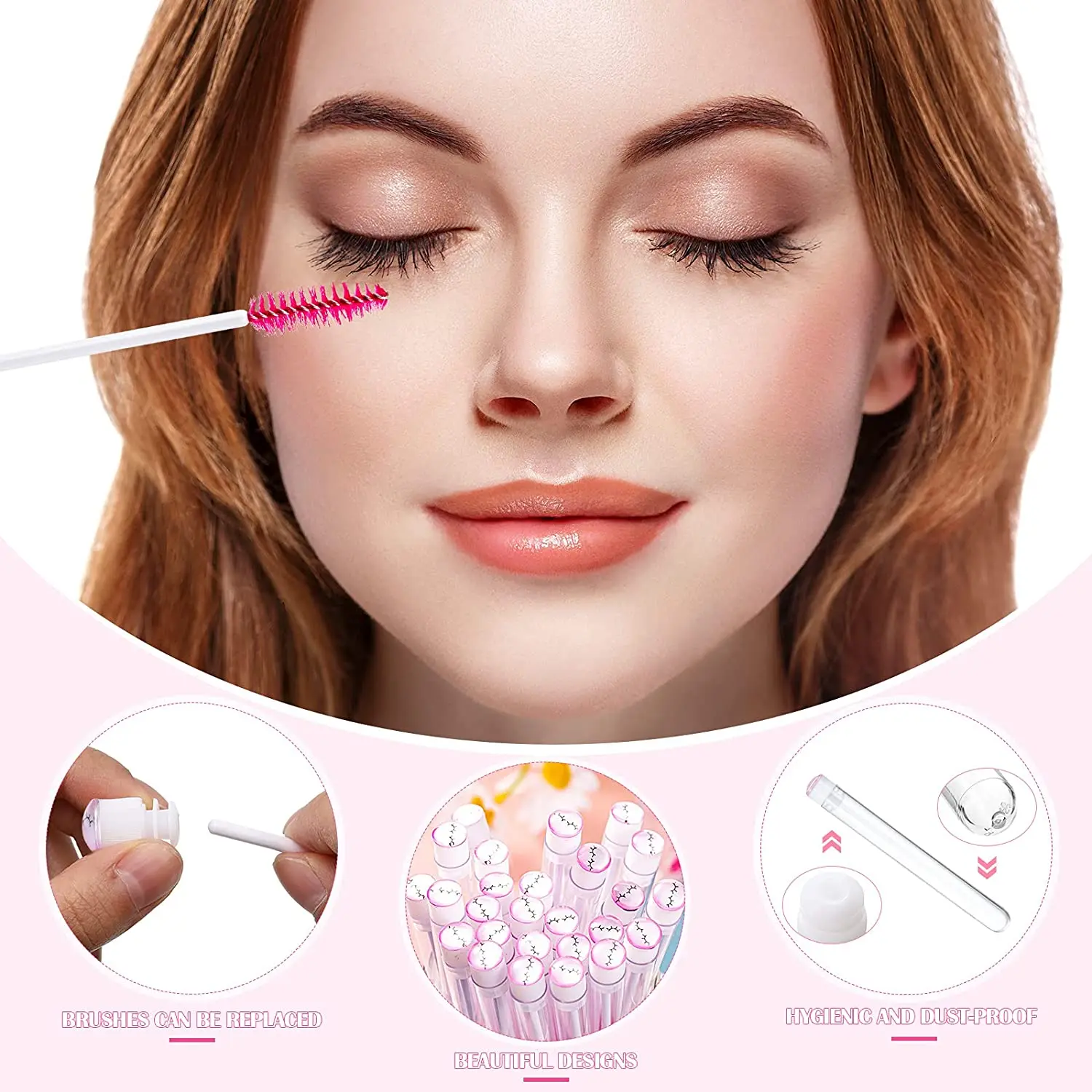 50pcs/Lot Reusable Lash Brush Tube Dust-proof Portable Eyelash Brush Wands Eyebrow Brush Disposable Replaceable Makeup Brushes