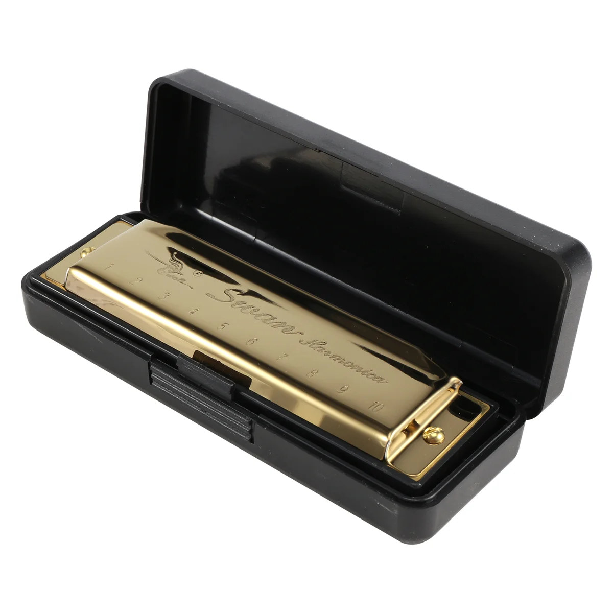 Губная гармошка Swan с 10 отверстиями Key of C GOLDEN футляром Blues Harp Metal Steel НОВИНКА