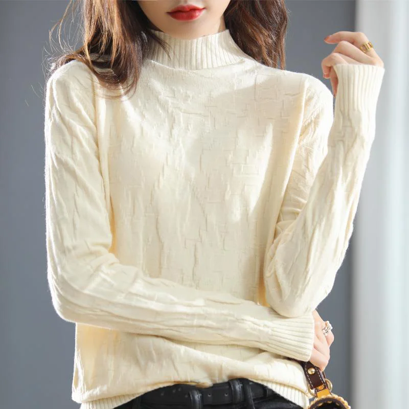 

Knitted New Women Sweater Turtleneck Chic Solid Women Sweaters Girl Simple Sweaters Ladies Vintage Leisure Knitwear Female