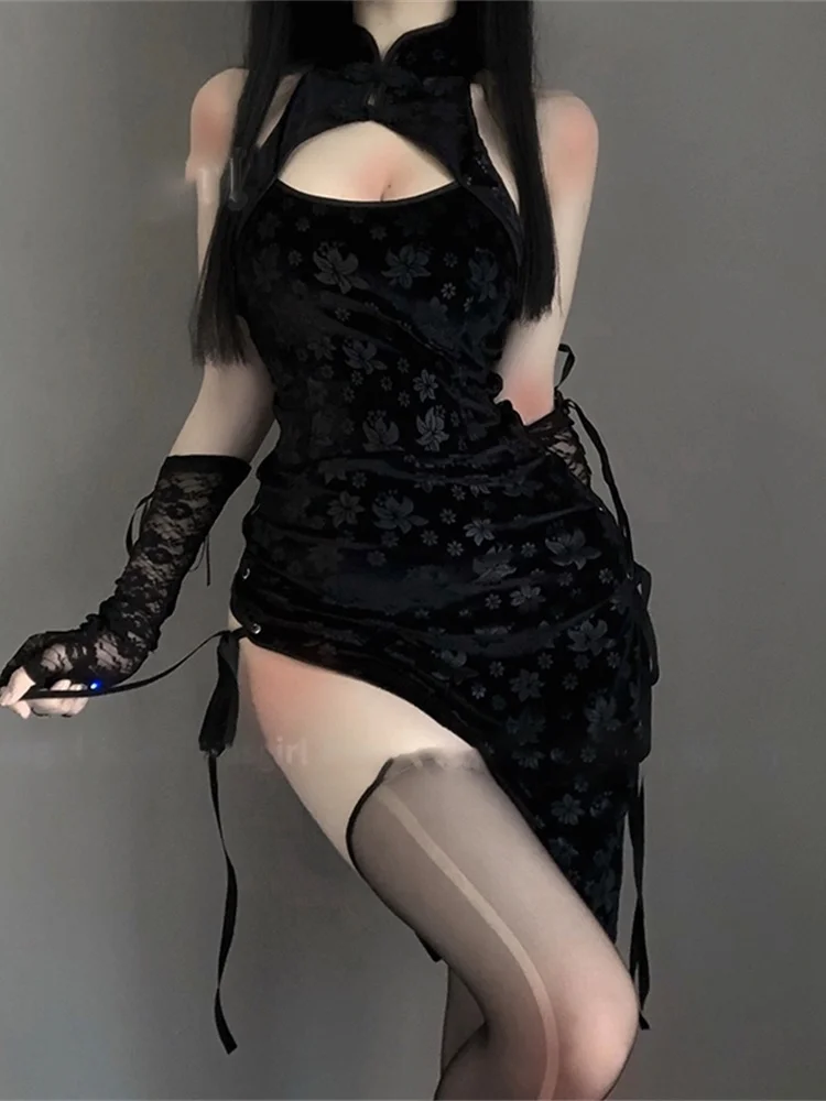 Бархатные пикантные бандажные Длинные платья-Ципао с цветочным принтом