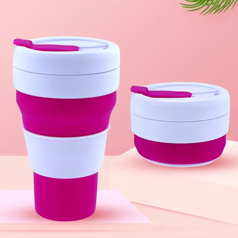 

475ml Drinking Mug Drinking Cup Silicone Collapsible Mug Reusable Folding Cup With Cover Coffee Water Tea Cups Outdoor Camping