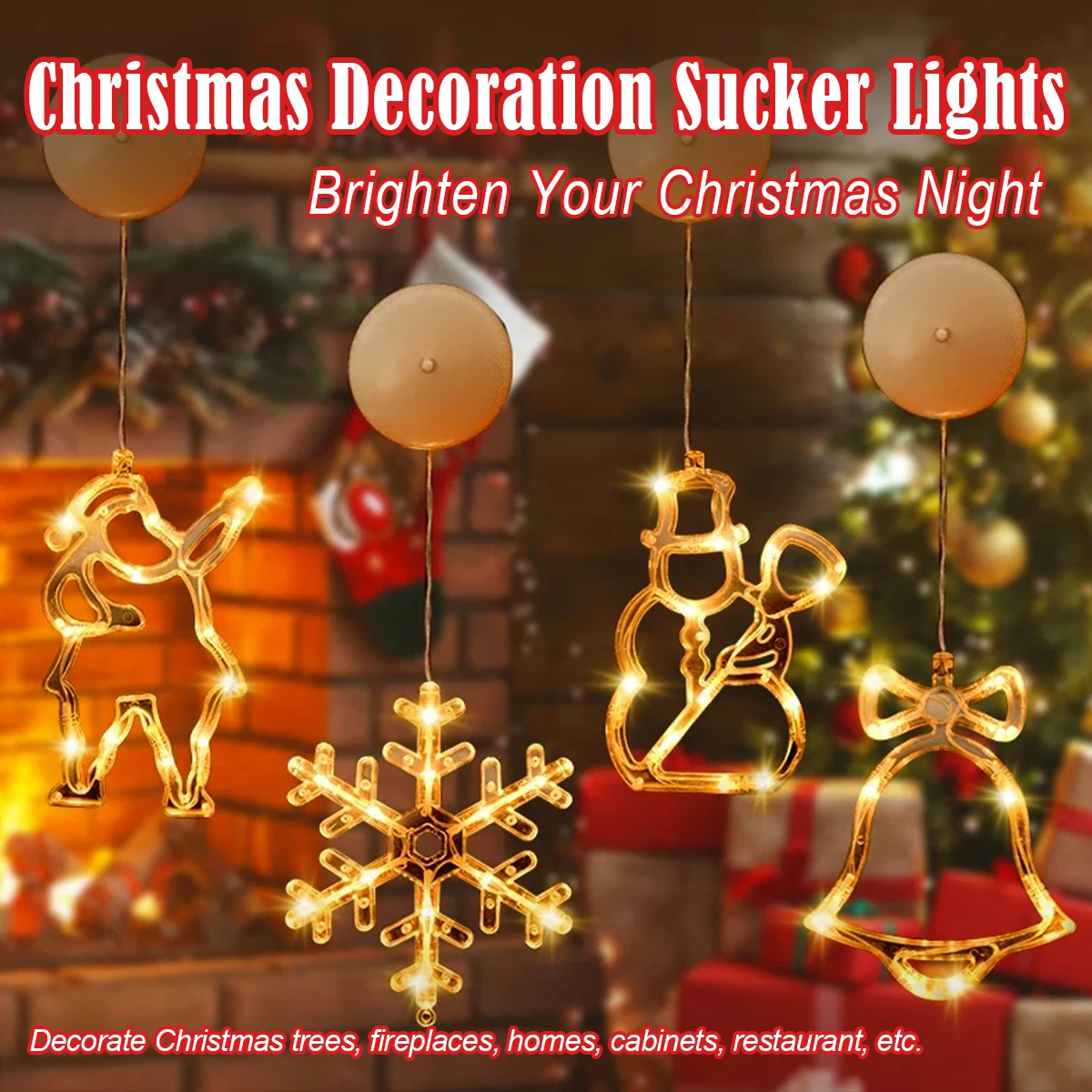 Лед рождественские окна фонари батарейки электричество теплые тона присоски