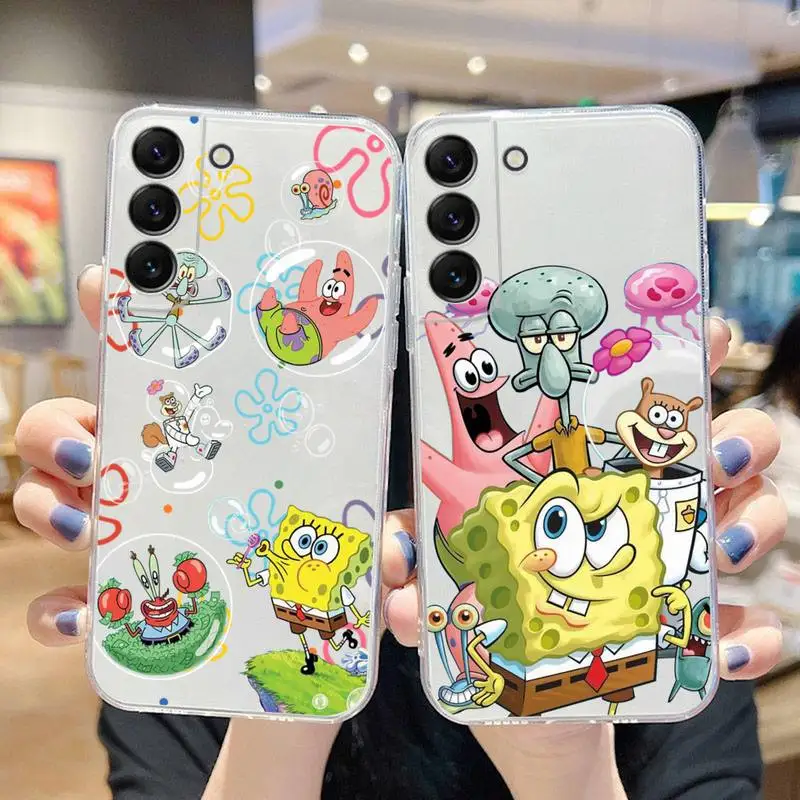 SpongeBob SquarePants Phone Case For Samsung Galaxy S22 S21 Ultra S20 S30 FE S8 S9 S10 5G Plus Lite Soft Transparent Cover