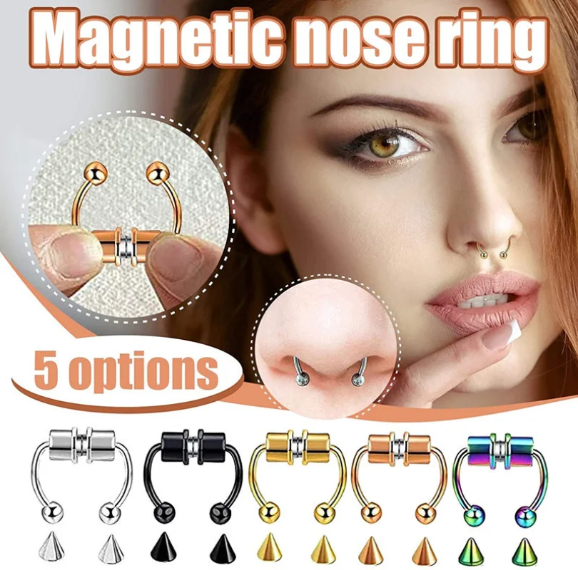 

Magnetic Fake Nose Ring Horseshoe Ring Stainless Steel Artificial Nose Ring Non-Piercing Nose Band Ring Piercing Jewelry