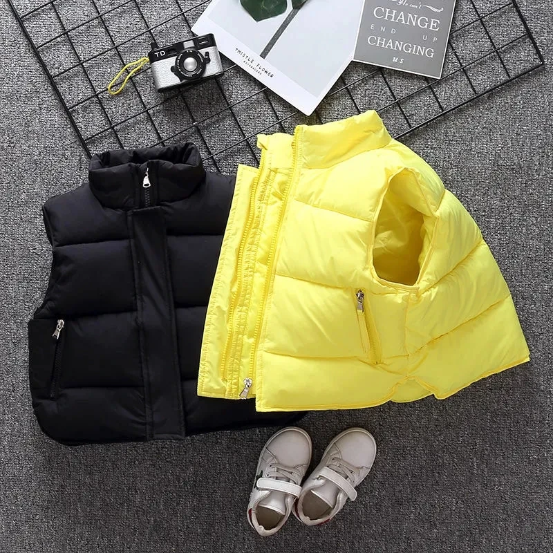 

Candy Color Down Cotton Vest Children'S Waistcoat Spring Autumn Casual Cardigan Thicken Warm Outerwear Toddler Sleeveless Coat