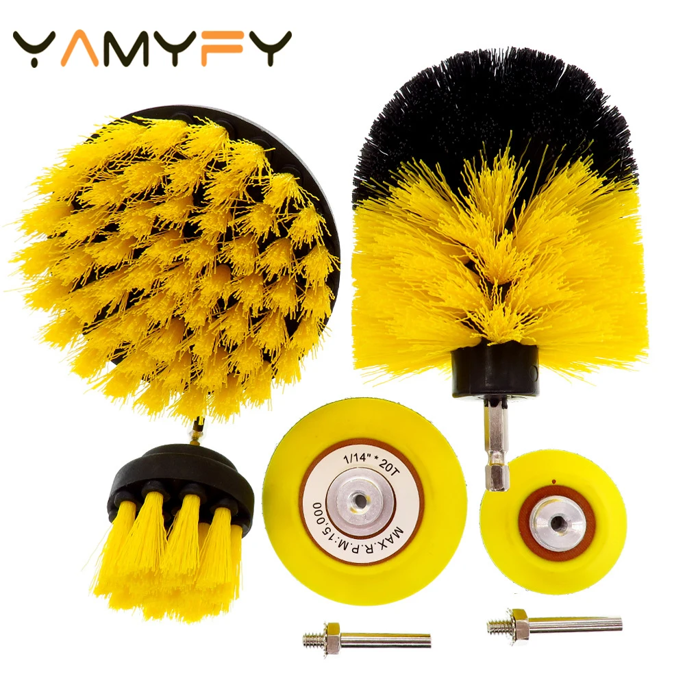 

3/4/6 Pcs Electric Drill Brush Kit Plastic Round Cleaning Brush For Carpet Glass Car Tires Nylon Brushes Power Car Cleaning Tool