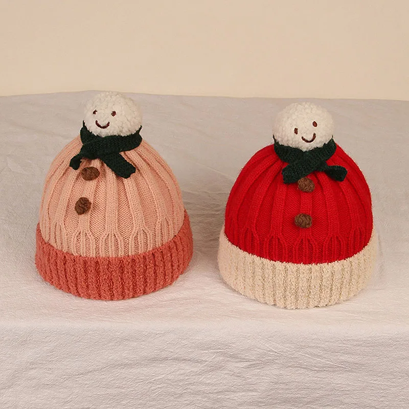 

Kid Winter Hat Knitting Warm Protection Cute Plush Ball Velvet Cartoon Snowman Soft Boy Girl Birthday Gift Baby Christmas Hats