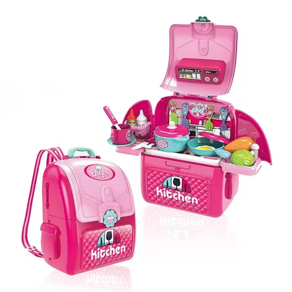 

Children Mini Pretend Play Kitchen 2 IN 1 Backpack Sets Toys Simulation Cooking Accessories Role Playing Toy Gift For Girls Boys