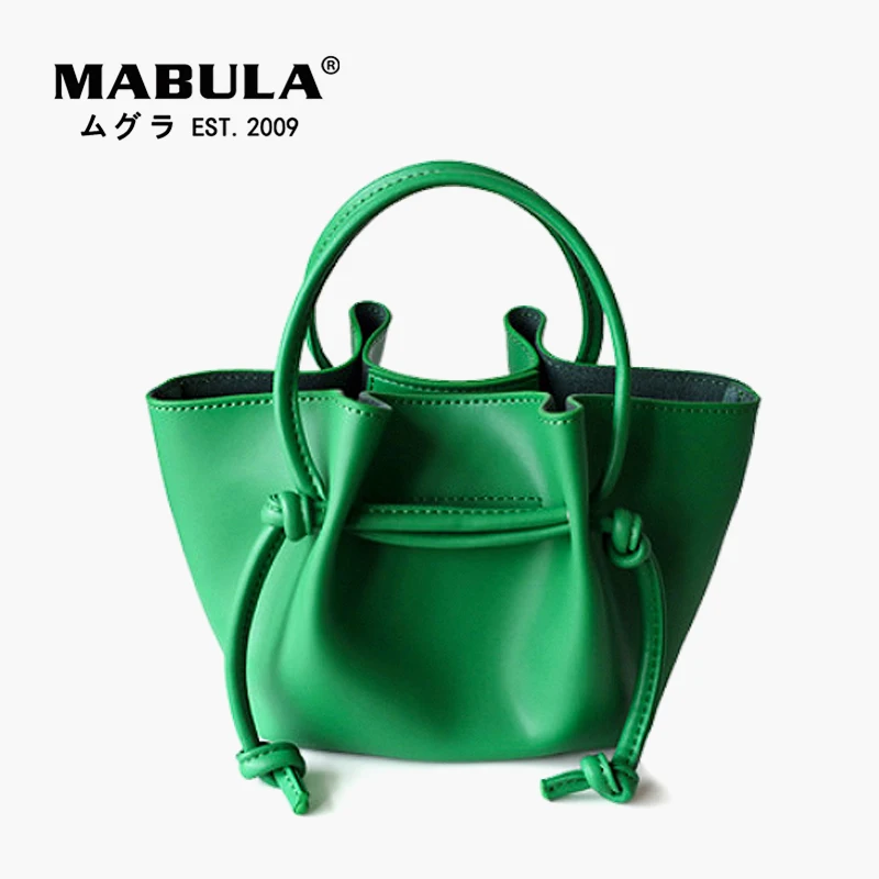 

MABULA Small Size Women Bucket Top Handle Purse with Tassel Simple Hasp Closure Tote Handbag Genuine Leather Crossbody Bag