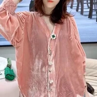 2022 autumn and winter new euro america style tops temperament light luxury women loose sexy shirts fashion tops fashion clothes