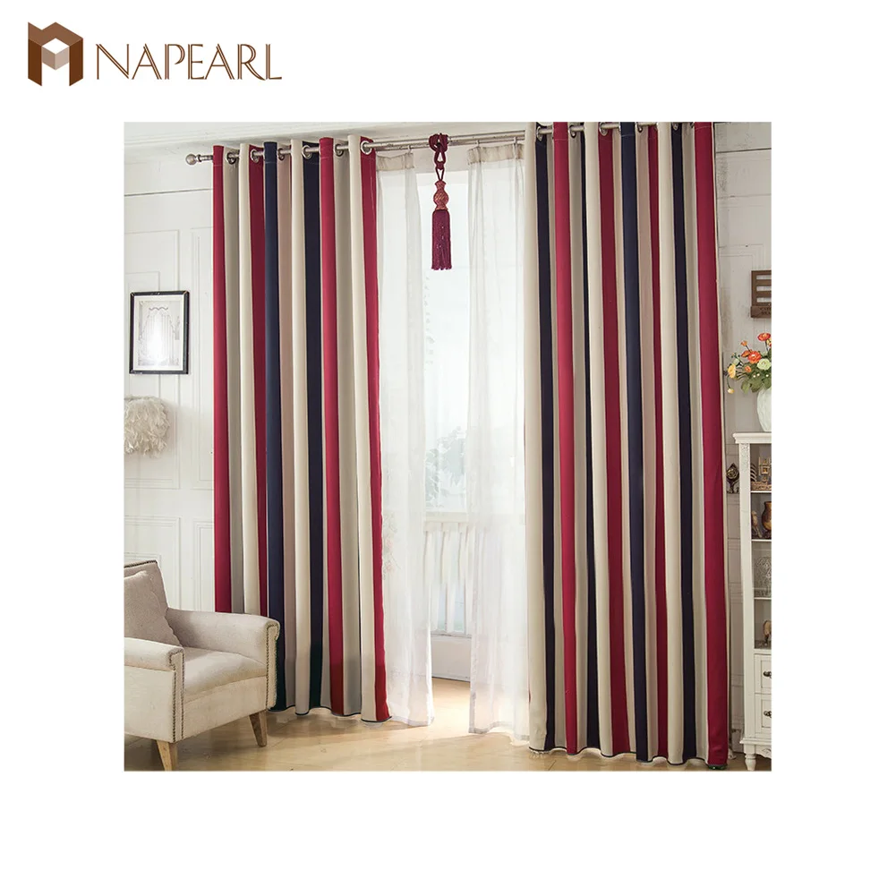 

NAPEARL Red Blue Vertical Stripe Blackout Curtain Classic Color Curtain Drapes Window Treatments Home Decoration 1PC