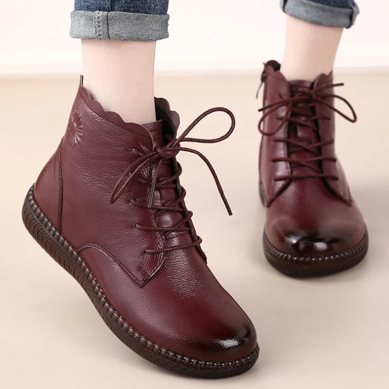 

New Woman Boots 2023 Autumn High Quality British Style Genuine Leather Shoes For Women Casual Lace-up Fashion Ankle Boots Comfy