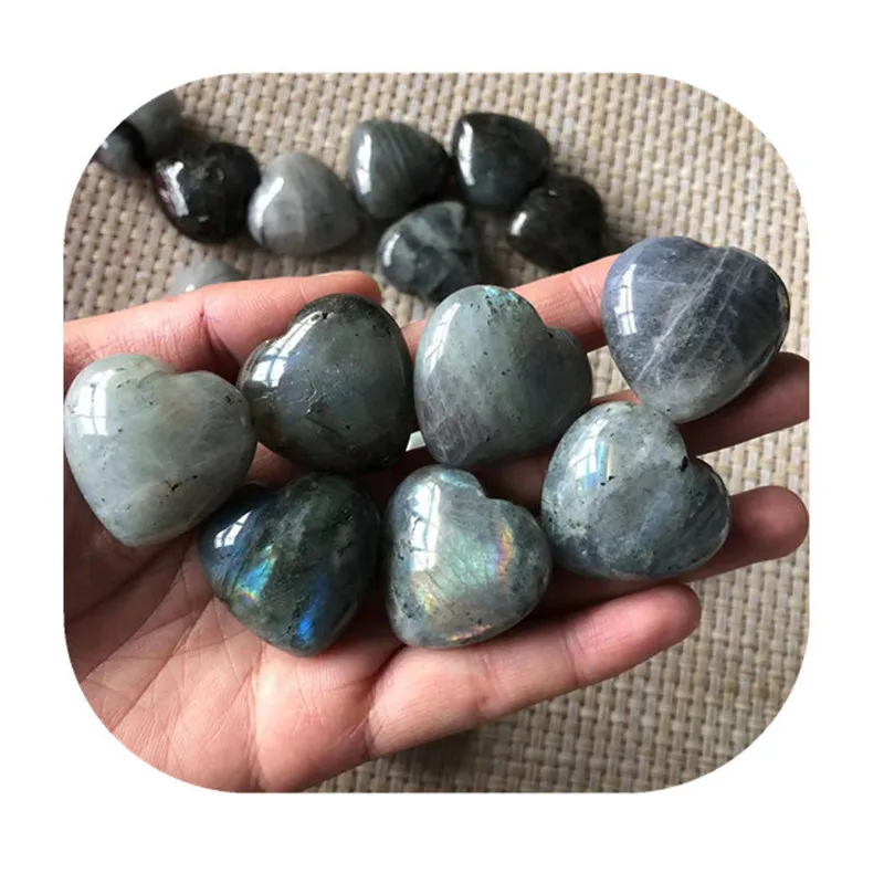 

30mm Carved Love Heart Stone Natural Blue Flash Labradorite Quartz Heart Shaped Gemstone For Gift