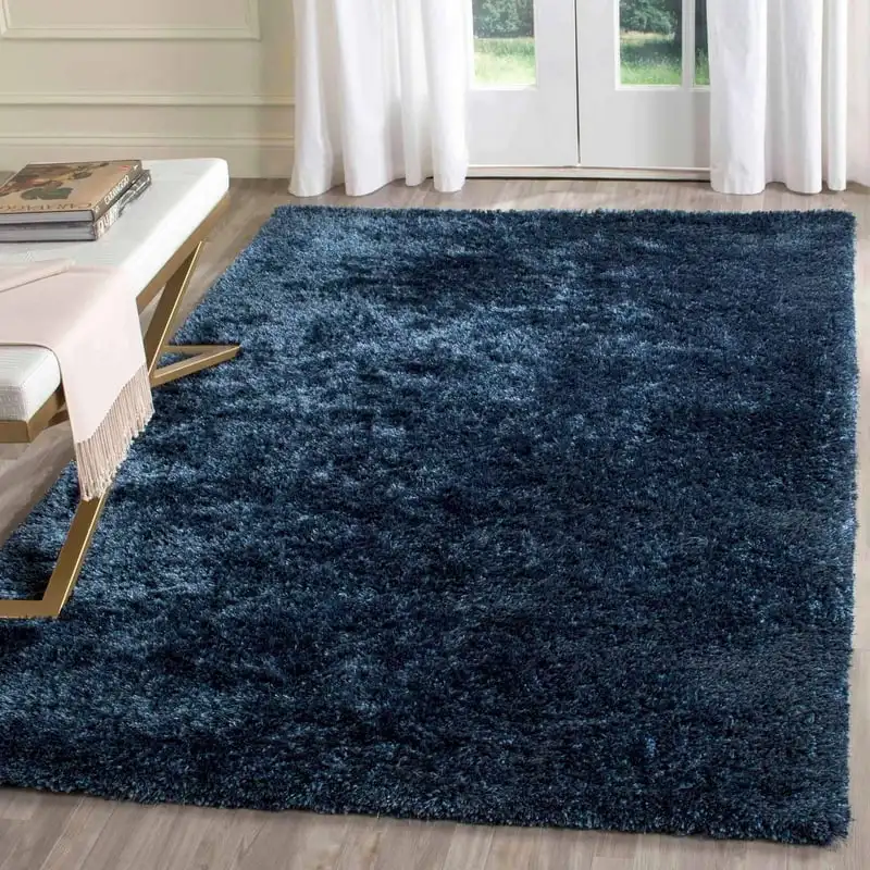 

Deasun Solid Polyester Shag Area Rug, Navy, 5' x 8'