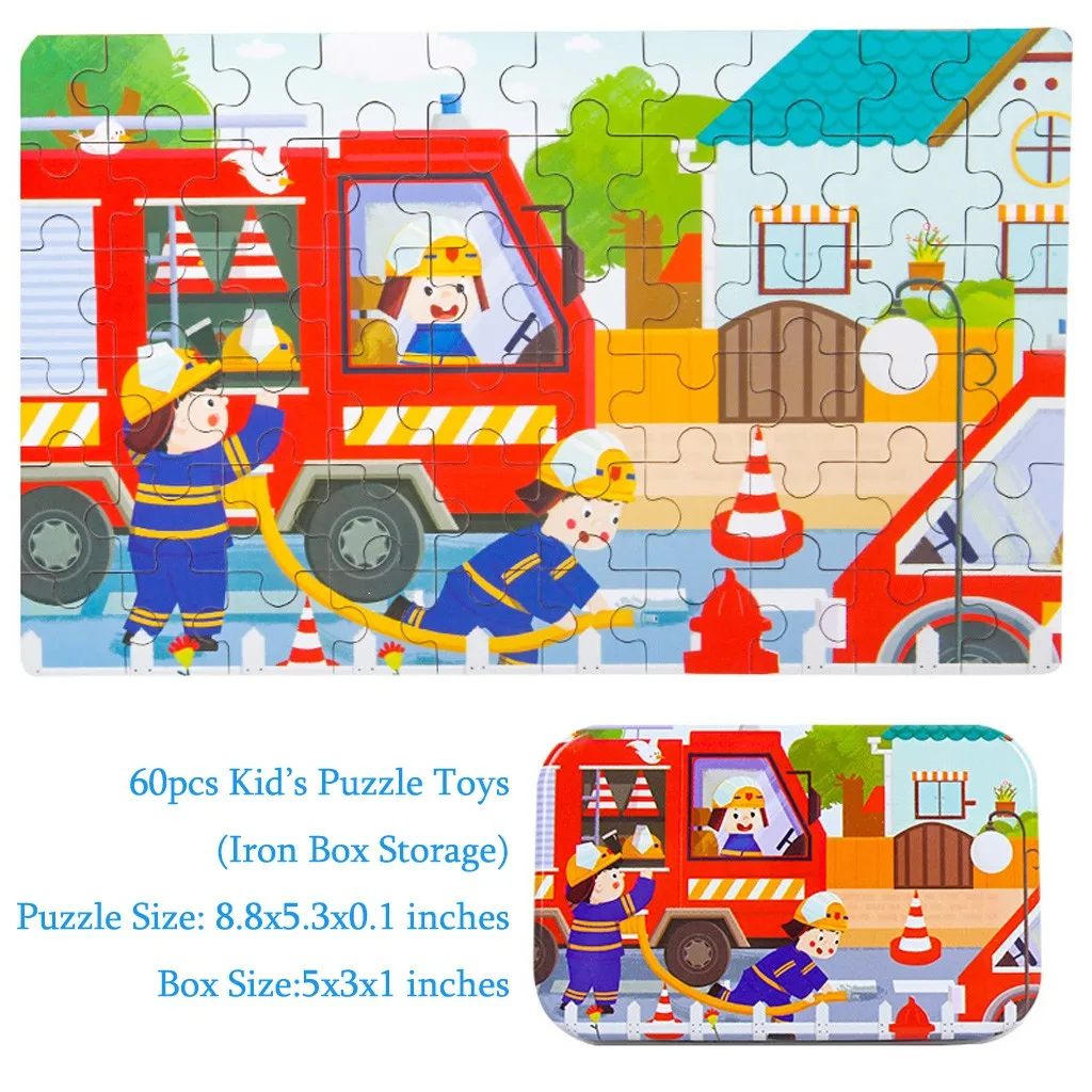

Cabins 60PCS Children Cartoon Learning Education Puzzles Puzzles Wooden Toddler Toy Puzzle Toy Peg Rack